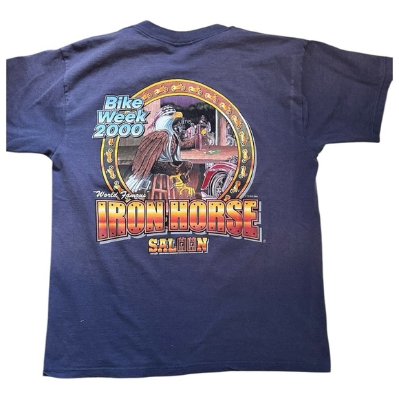 Vintage Iron Horse Saloon 2000 Bike Week Biker Motorcycle Blue Pocket T-Shirt, L - Picture 2 of 5